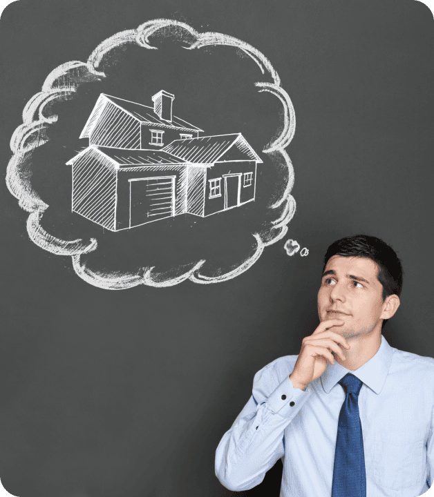 man thinking of his dream home