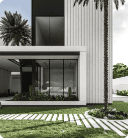 Modern home front yard view