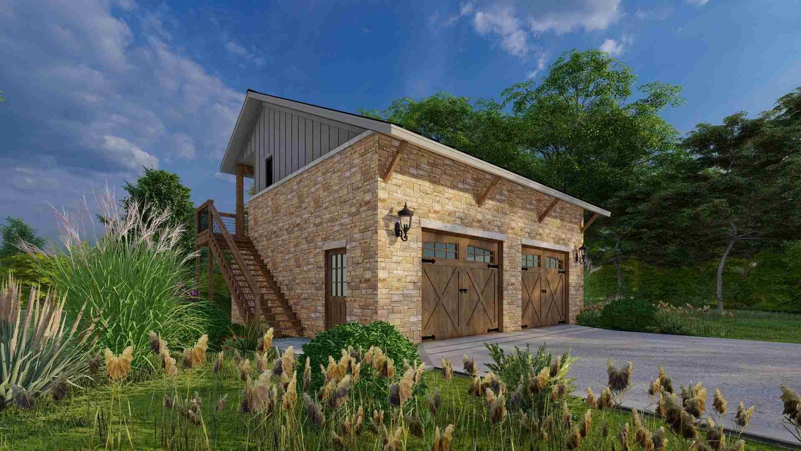 plan 240-0007 dusk side angle rendering