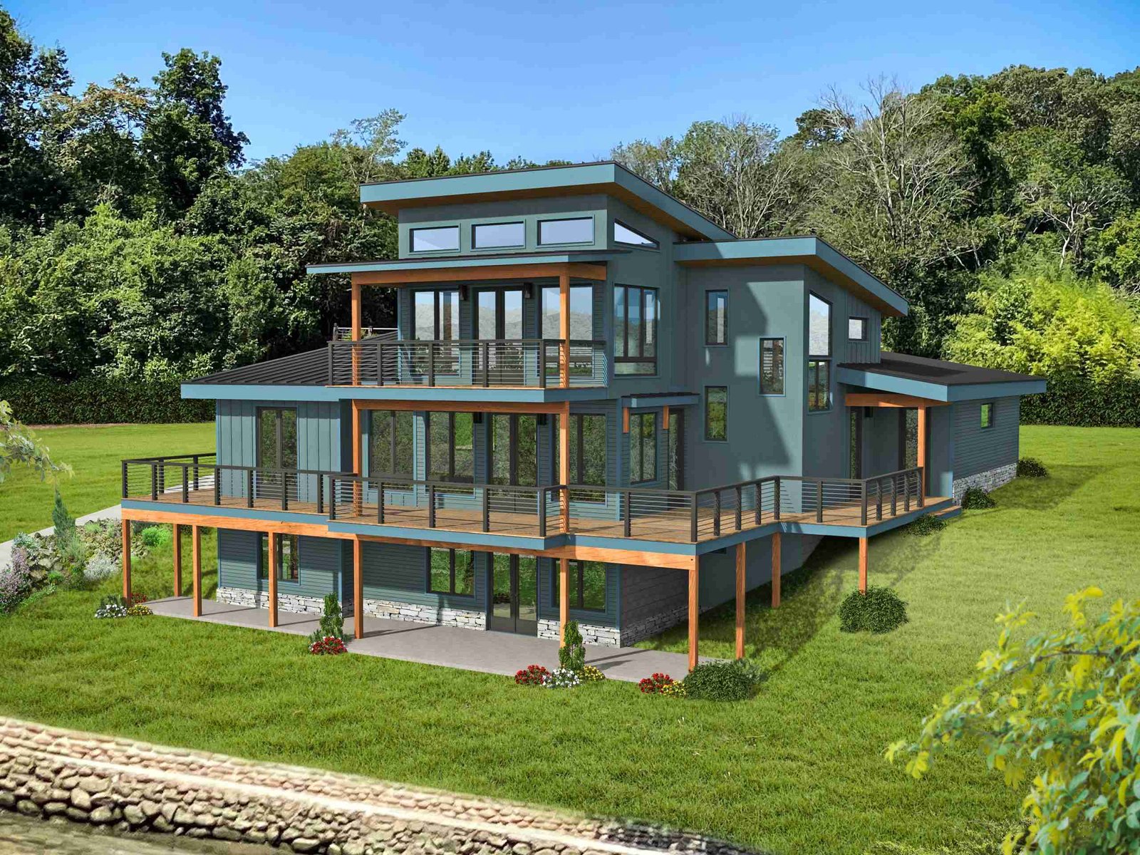 plan 630-0018 rear right view rendering