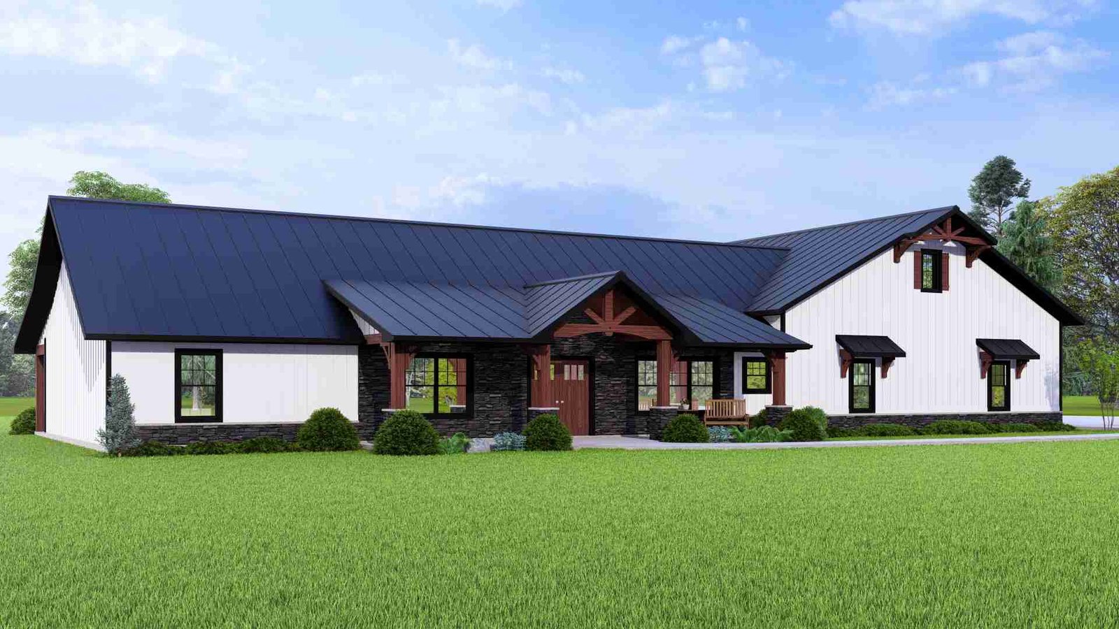 plan 580-1017 front view white and red rendering