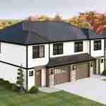 plan 580-1057 overhead duplex front left angle view rendering
