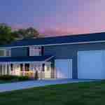 plan 580-1170 front right angle nighttime rendering