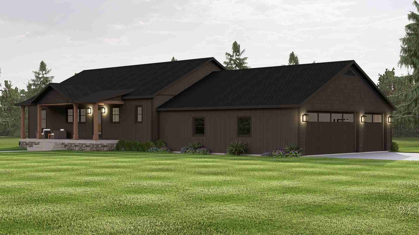 plan 580-1101 front right angle view rendering