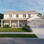 Plan 288-0262 Front view with porch, gable roof, and attached garage