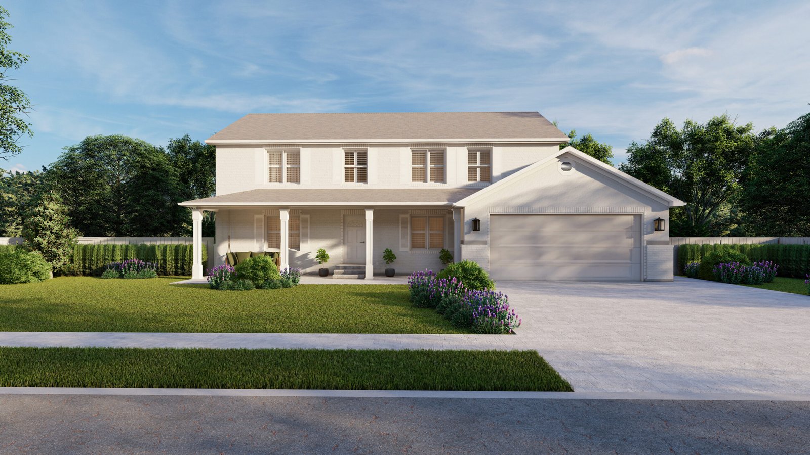 Plan 288-0262 Front view with porch, gable roof, and attached garage