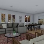 Plan 288-0260 open living area with sectional sofa and dining space