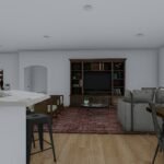 Plan 288-0260 open living area with kitchen island and seating