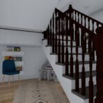 Plan 288-0260 interior view of staircase with seating area and shelves