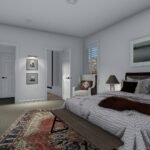 Plan 288-0260 primary bedroom with large windows and decorative rug