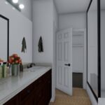 Plan 288-0260 primary bathroom with double vanity and shower enclosure