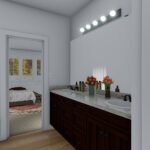 Plan 288-0260 primary bathroom with double vanity and large mirror