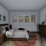 Plan 288-0260 primary bedroom with large windows and decorative rug