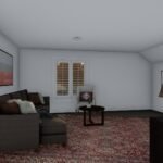 Plan 288-0260 interior view of a cozy living room with large windows
