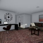 Plan 288-0260 interior view of a cozy living room with desk and plants