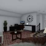 Plan 288-0260 living room with modern decor and large windows