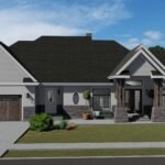Plan 288-0235 Front view with gable roof and stone accents