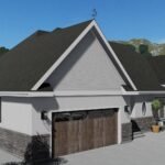 Plan 288-0235 Front right view with stone accents and two-car garage