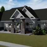 Plan 288-0235 Front view with gable roof and stone accents
