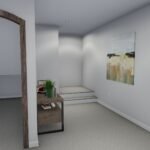 Plan 288-0235 interior view of a foyer with steps and artwork