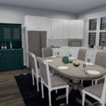 Plan 288-0235 kitchen with dining table and green hutch