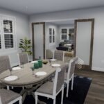 Plan 288-0235 dining room with a round table and open layout to living area