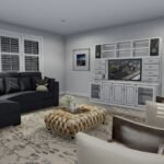 Plan 288-0235 living room with sectional sofa and entertainment center