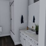 Plan 288-0235 primary bathroom with double vanity and walk-in shower