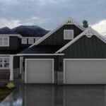 Plan 288-0263 Front view of a two-car garage with gable roof and stone