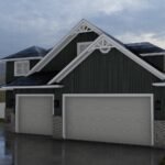 Plan 288-0263 Front view of a two-car garage with gable roof and stone