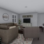 Plan 288-0263 living room with sectional sofa and large windows