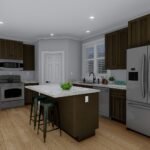 Plan 288-0263 kitchen with island and stainless steel appliances