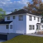 Plan 288-0264 Front right view of a two-story white house with porch