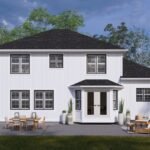 Plan 288-0264 Rear view of a two-story home with a porch and patio