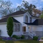 Plan 288-0264 Front view of a modern home with gable roof and porch