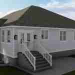 Plan 288-0136 Front view of a house with steps and porch railing
