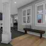 Plan 288-0136 interior view with seating area and large windows