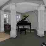 Plan 288-0136 interior view of living room with grand piano and columns