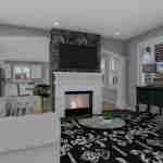 Plan 288-0136 living room with fireplace and large windows
