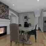 Plan 288-0136 interior view with stone fireplace and dining area