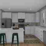 Plan 288-0136 kitchen with island, white cabinetry, and stainless