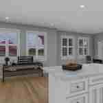 Plan 288-0136 interior view of kitchen with stone fireplace and large