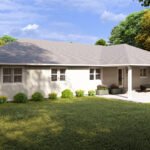 Plan 288-0149 Rear view of a single-story home with a covered patio