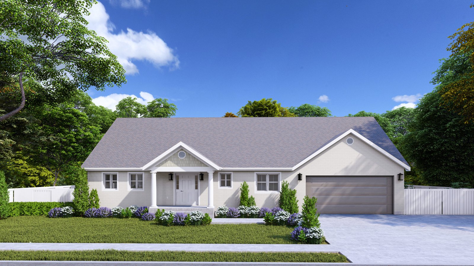 Plan 288-0236 Front view of a single-story home with a gable roof