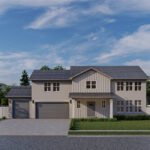 Plan 288-0265 Front view of a two-story home with a gable roof and garage