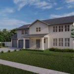 Plan 288-0265 Front view of a two-story home with gable roof and porch