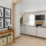 Plan 288-0265 interior view of a living room with a fireplace and seating