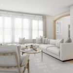 Plan 288-0265 living room with large windows and modern furnishings