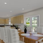 Plan 288-0265 Open kitchen and dining area with wood cabinetry and island