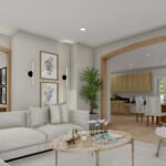 Plan 288-0265 Interior view of a living room with open layout and dining